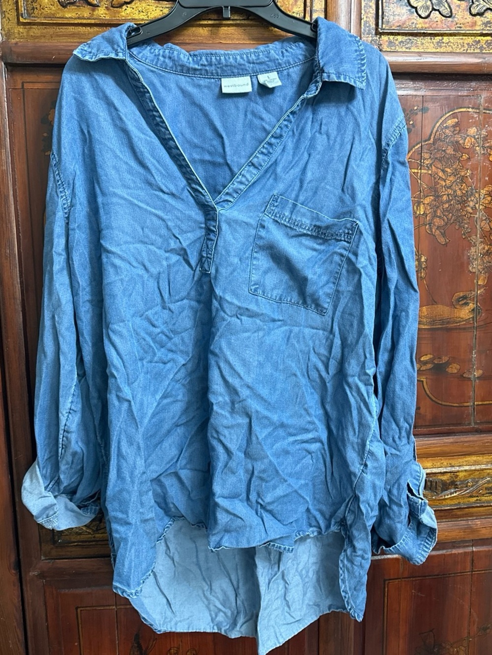 Westbound Large Washed Denim Long Sleeve Tunic